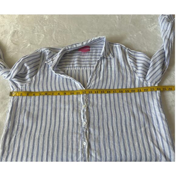 Isaac Mizrahi NY Shirt Women's Button Front Sz. XL Striped Blue/White 100% Linen - Picture 5 of 8